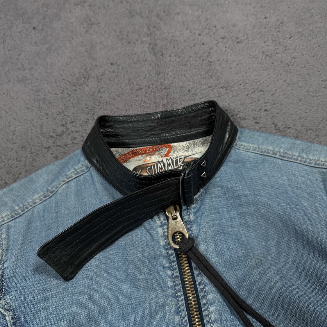 Diesel 디젤 스타일랩 레더카라 데님 크롭 자켓 상품이미지2