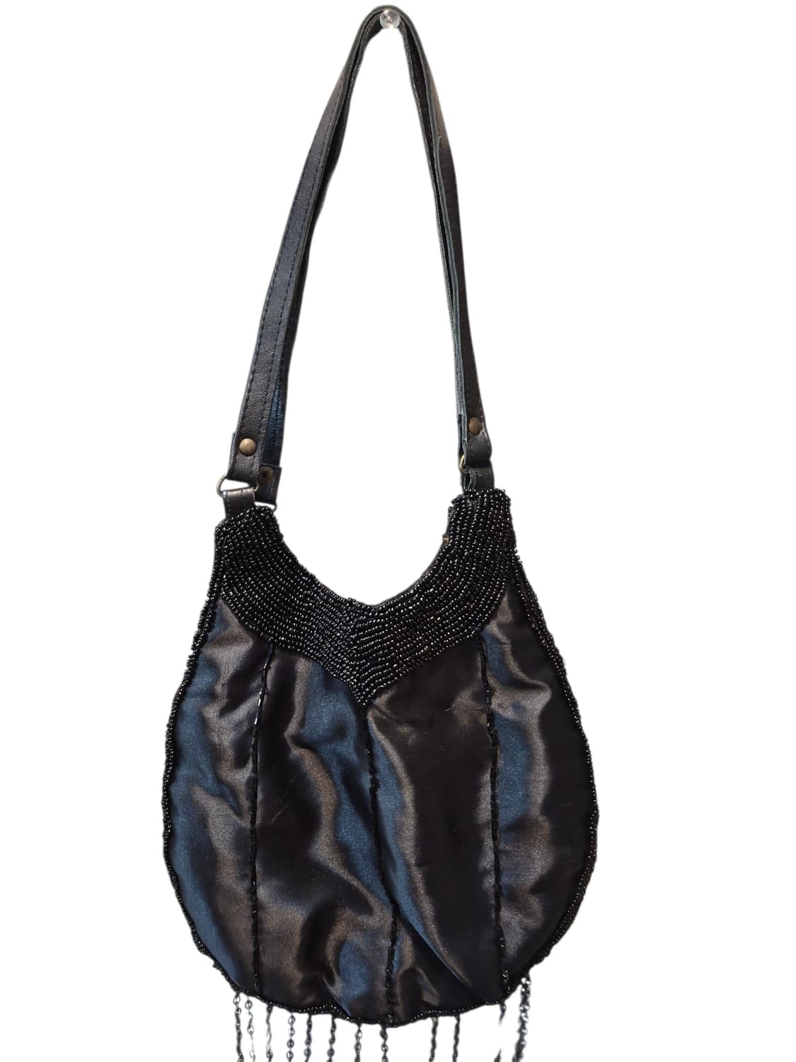 iBLUES 블랙 새틴 비즈 숄더백 태슬 장식 Y2K 상품이미지2