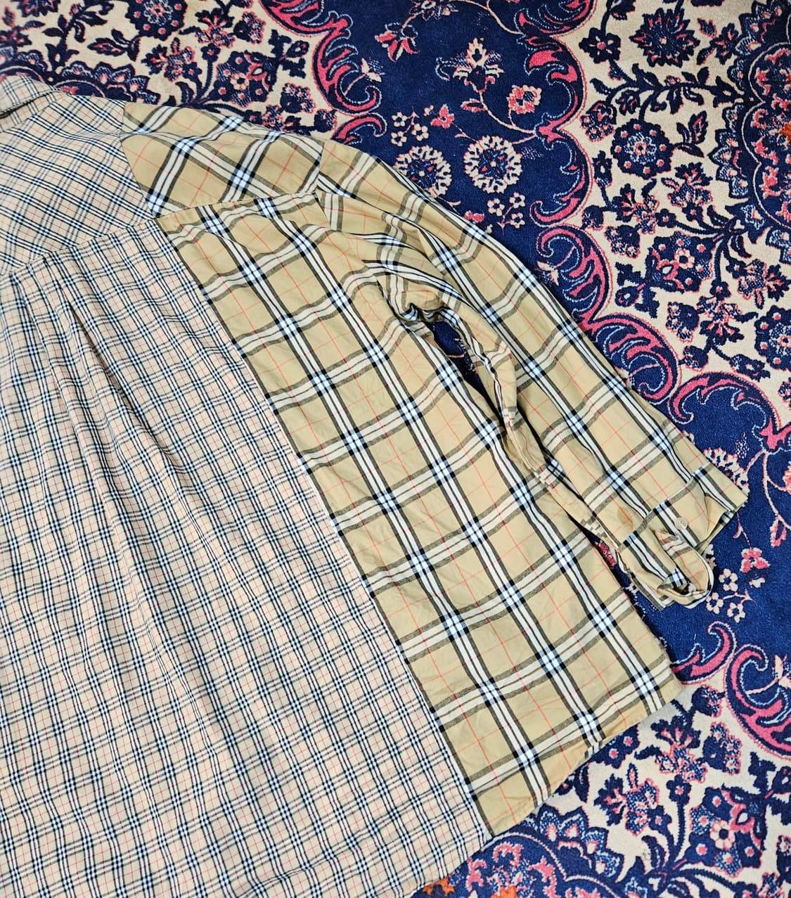 아조바이아조 베이지 체크 믹스 박시핏 셔츠 Free 상품이미지6