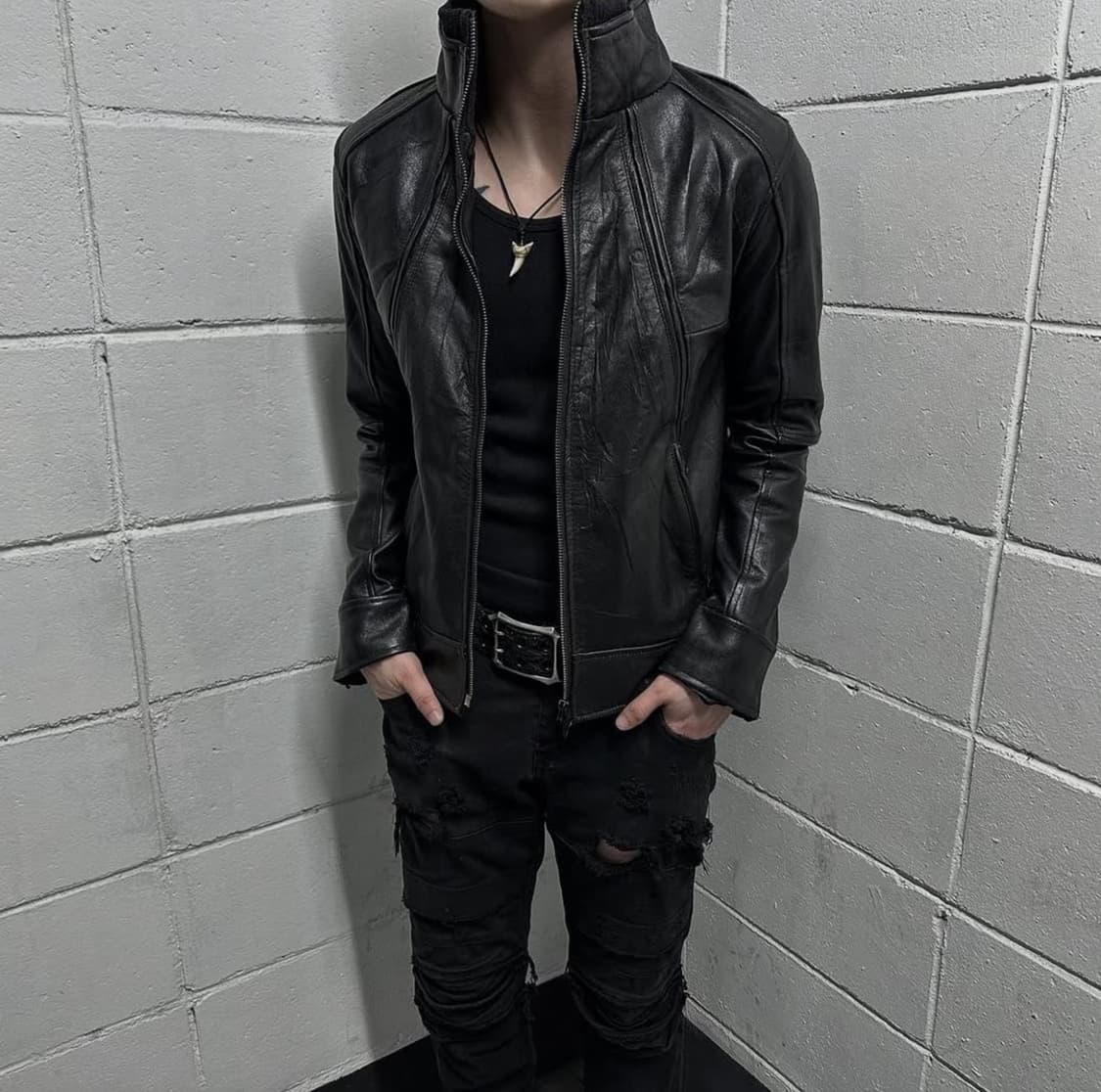 Goat skin leather asymmetry jacket 상품이미지2