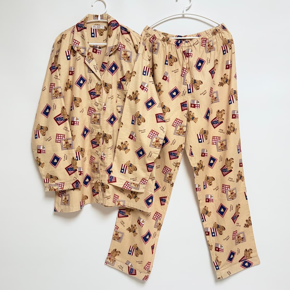 [면 100%] 아메리칸 곰돌이 파자마 잠옷 세트 L 상품이미지1