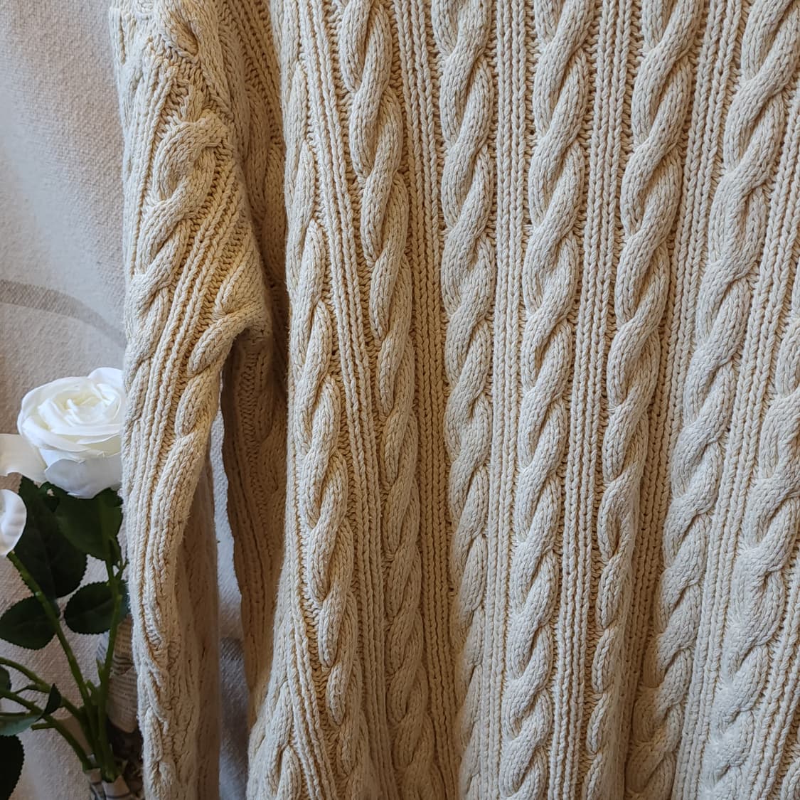 90s 폴로 랄프로렌 브이넥 코튼 케이블 핸드니트 L 상품이미지8