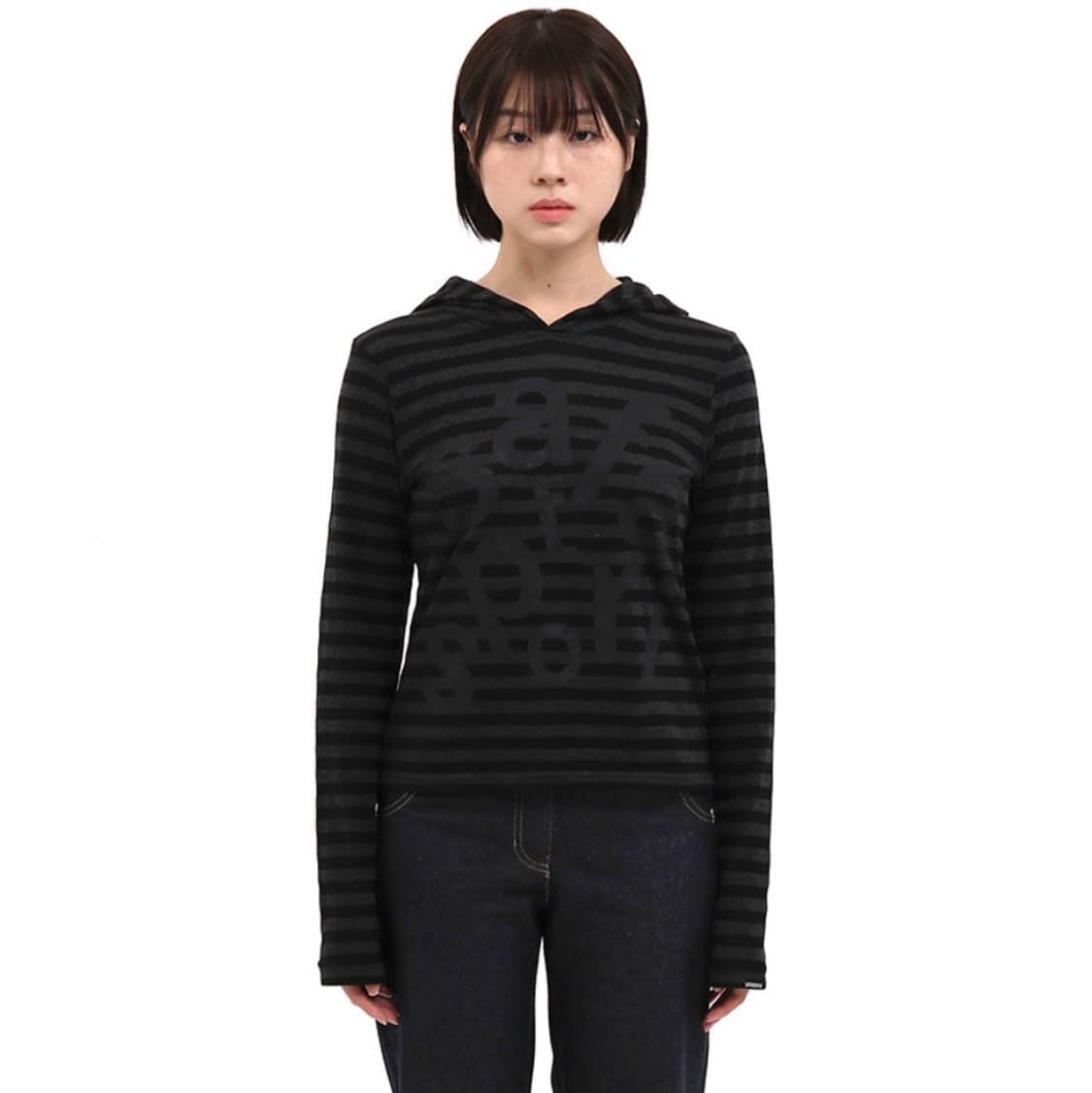 [2] 사파리스팟 1/2 티켓팅 스트라이프 보더 후디 블랙 후드 티셔츠 상품이미지3