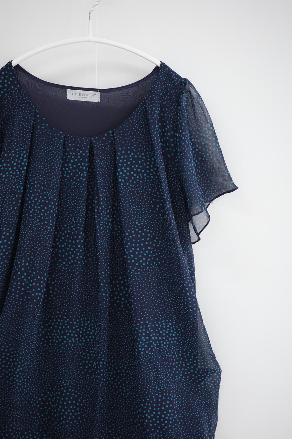 Navy blue dot shirring one-piece 상품이미지5