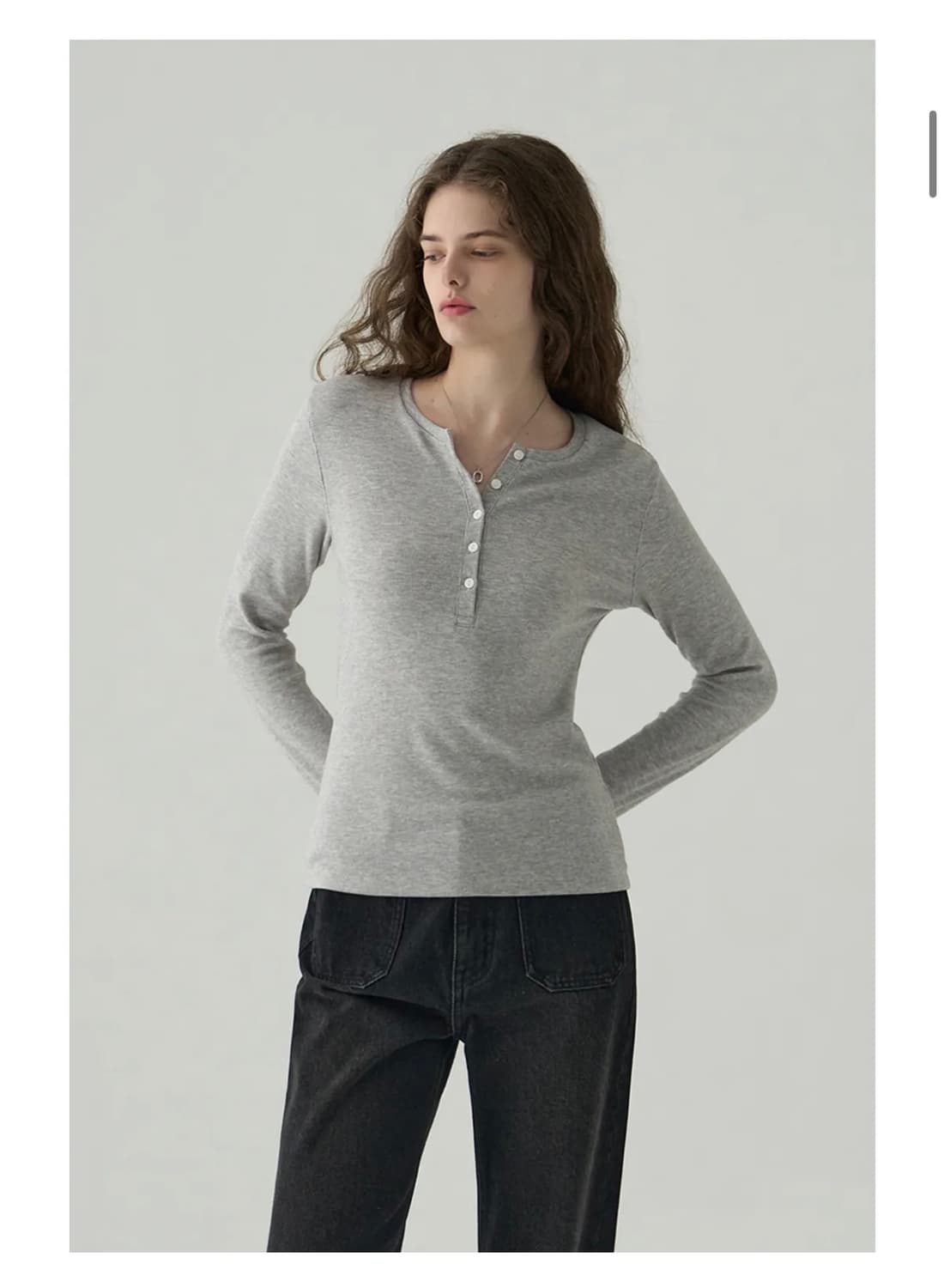 (M) 드로우핏 우먼 웨일 헨리넥 롱 슬리브 티셔츠 [L.GREY] 상품이미지1