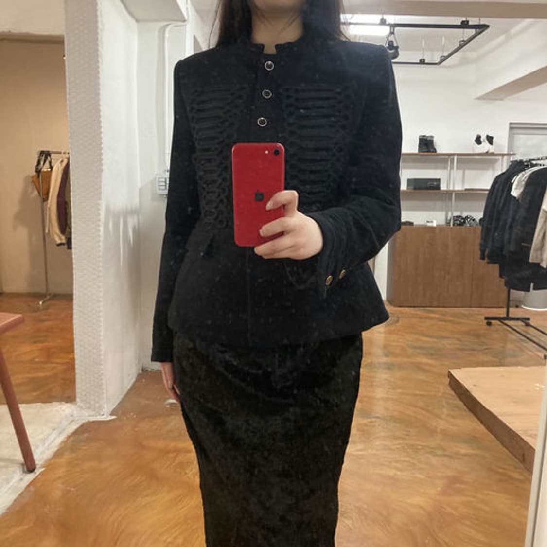 빈티지 미니멀 H라인 벨벳 퍼 미디 스커트 상품이미지6