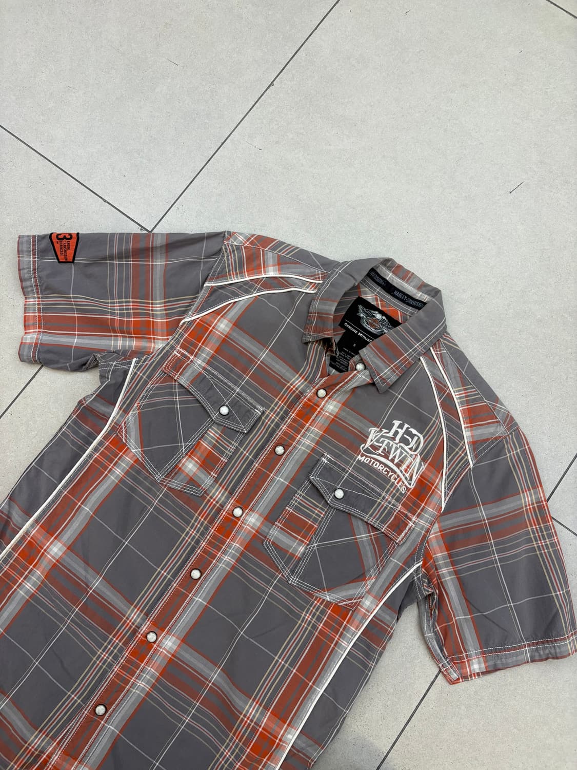 할리데이비슨 반팔 체크 카라 셔츠 상품이미지5