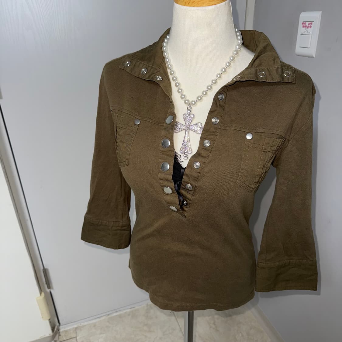 Y2K 포켓 단추 7부티  상품이미지2