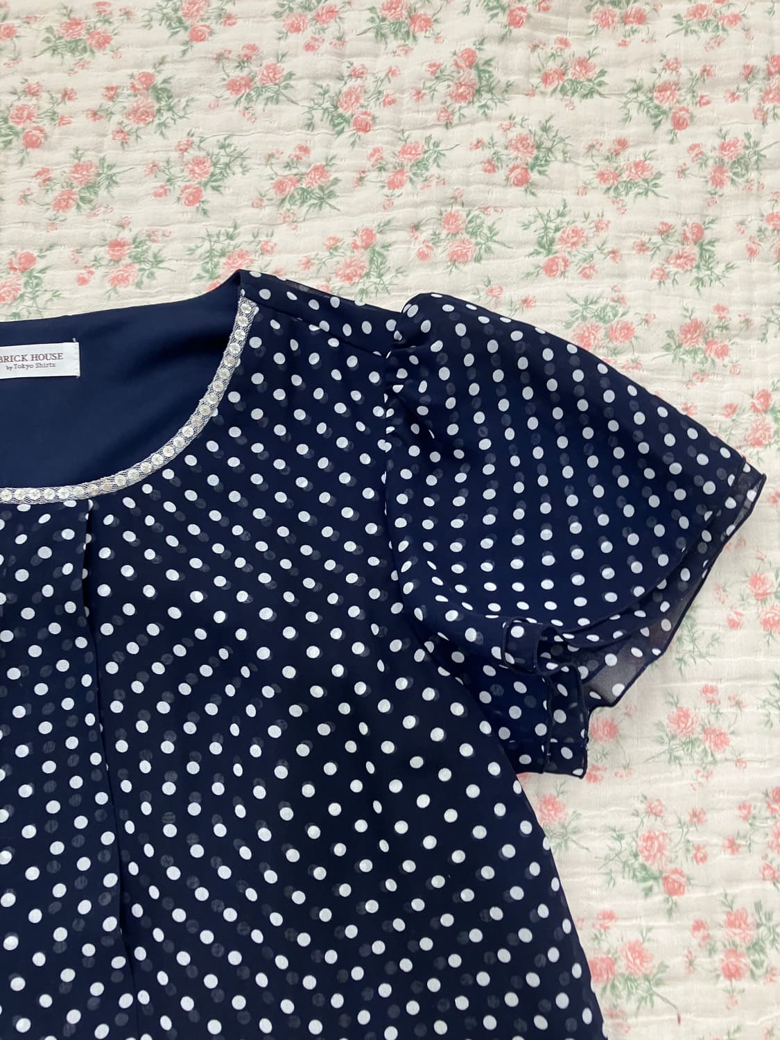 빈티지 바선생 네이비 도트 레이스 블라우스 1115 모리걸 y2k 스트릿 상품이미지5