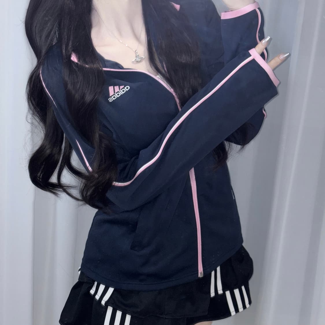 아디다스 대만여주깔 네이비 핑크 트랙탑 져지 m 상품이미지3