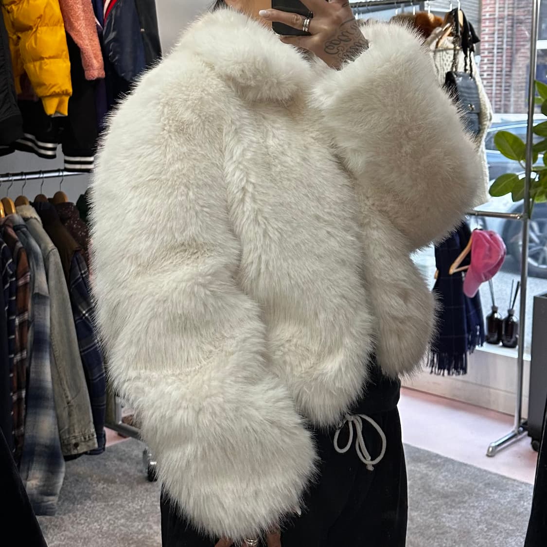 화이트 집업 페이크 크롭 퍼자켓M-L 상품이미지2