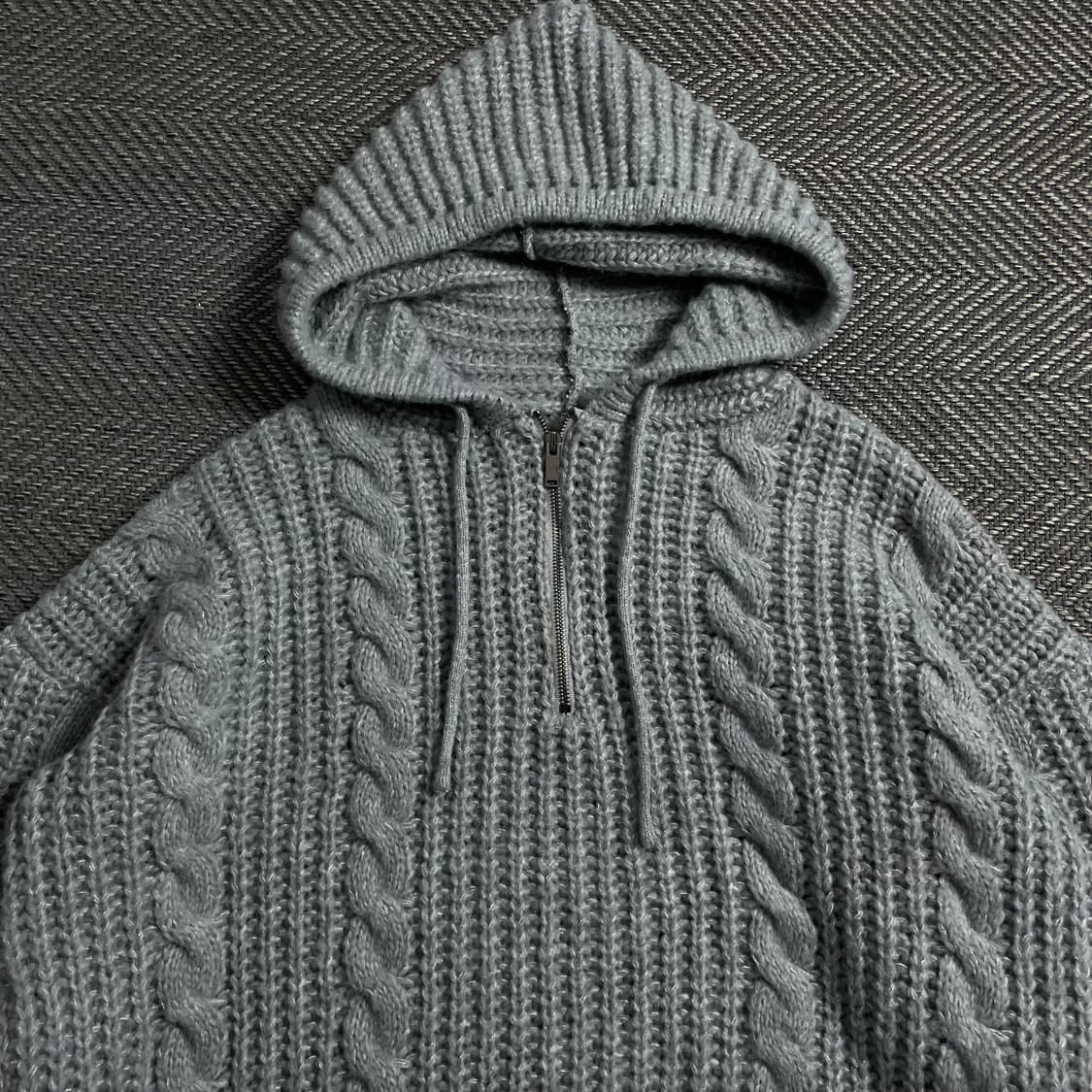 무드인사이드 꽈배기 후드 반집업 니트 그레이o 4116 상품이미지4