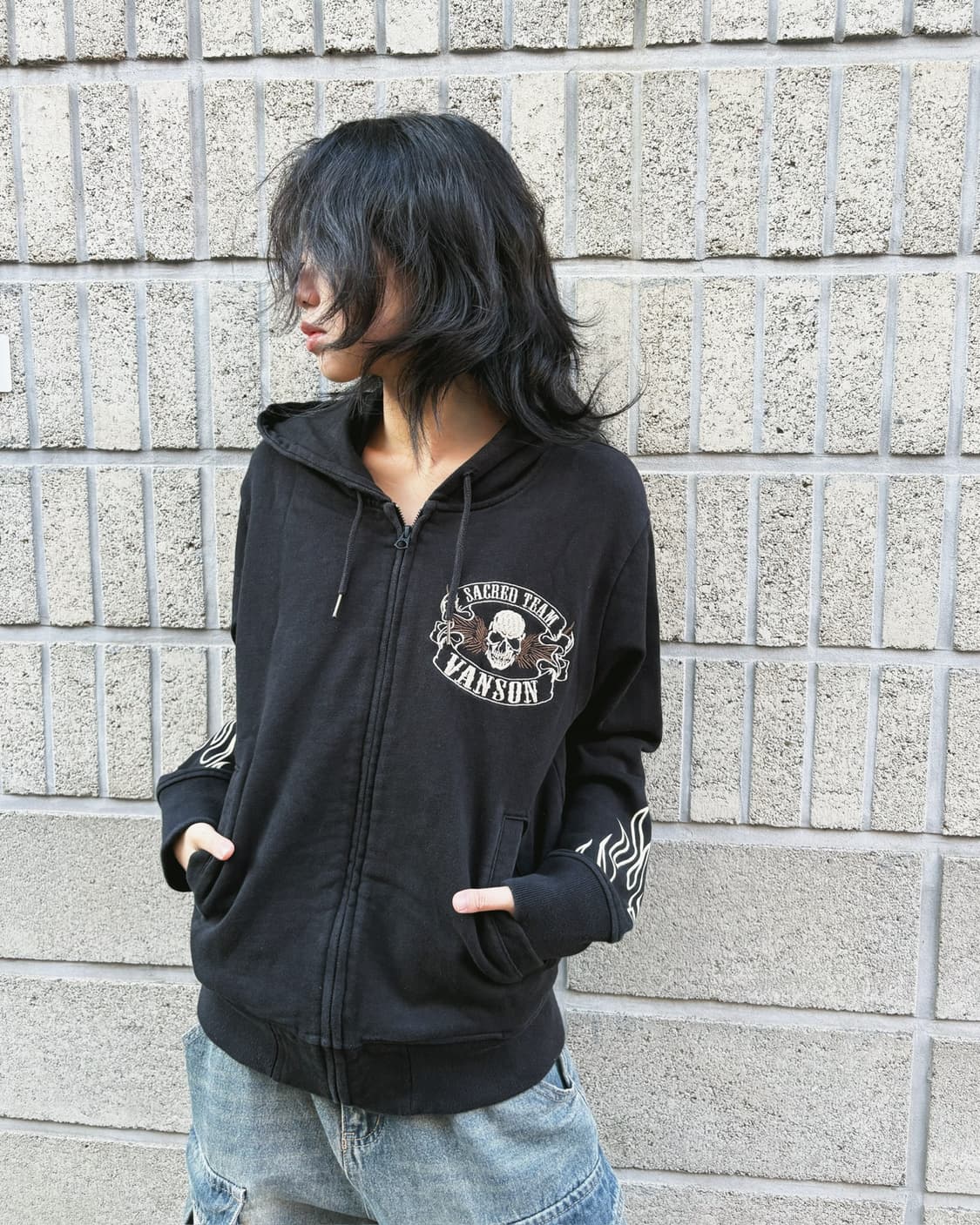 밴슨 스컬 풀 자수패치 후드집업 상품이미지6