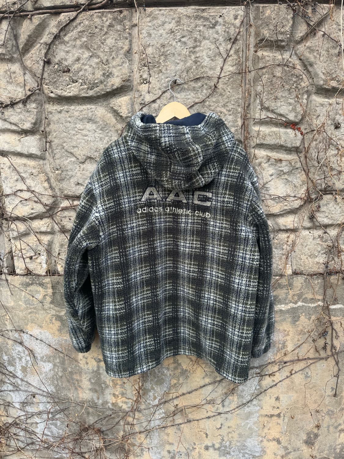 90s 아디다스 빈티지 올드스쿨 aac 타탄체크 쉐르파 플리스 자켓 상품이미지2