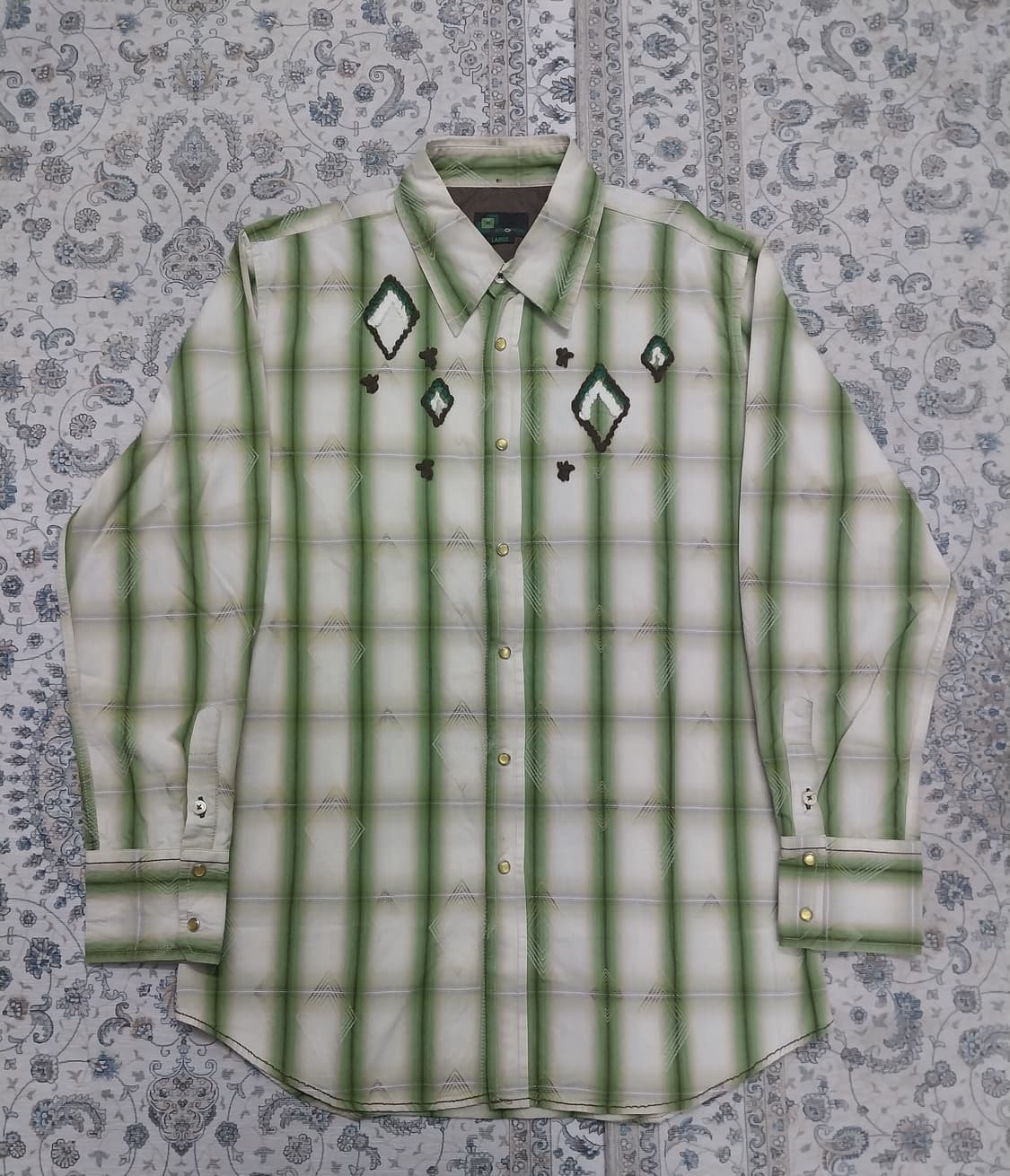 ENERGIE 에너지 에스닉 패턴 그린셔츠 L 상품이미지1