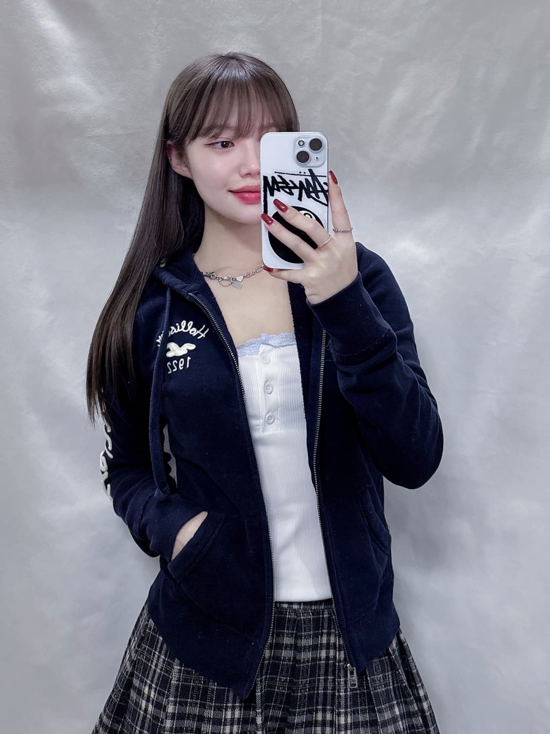 홀리스터 다크네이비 딱붙핏 사이드로고 후드집업  상품이미지2