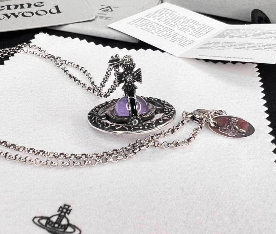 비비안웨스트우드 아카이브 퍼플 자수정 엔틱 3d orb 팬던트 목걸이 상품이미지6
