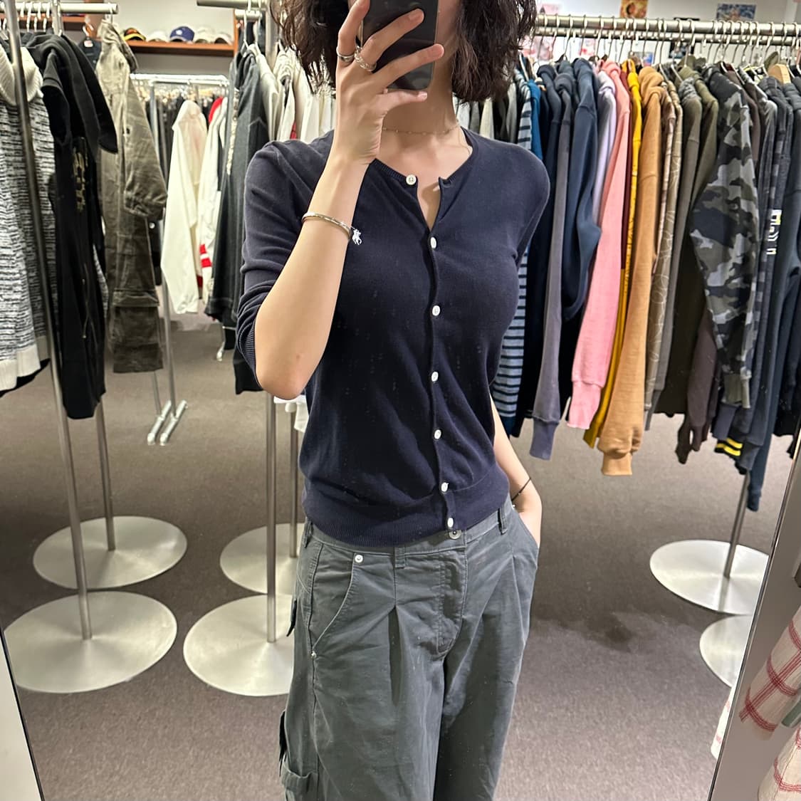 L)폴로 랄프로렌 여성 네이비 피마 코튼 가디건 상품이미지2