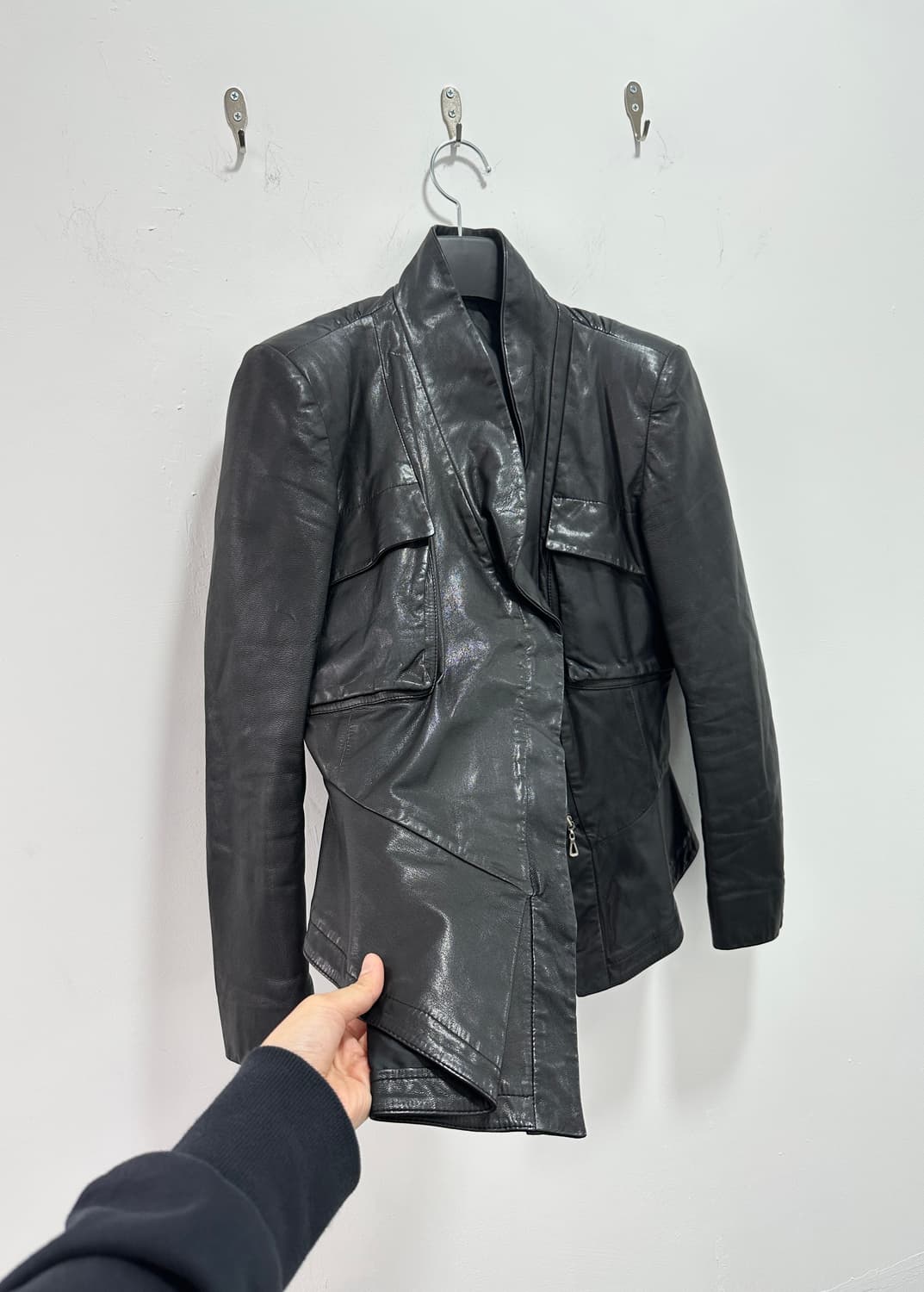 Asymmetric drape leather jacket  상품이미지6