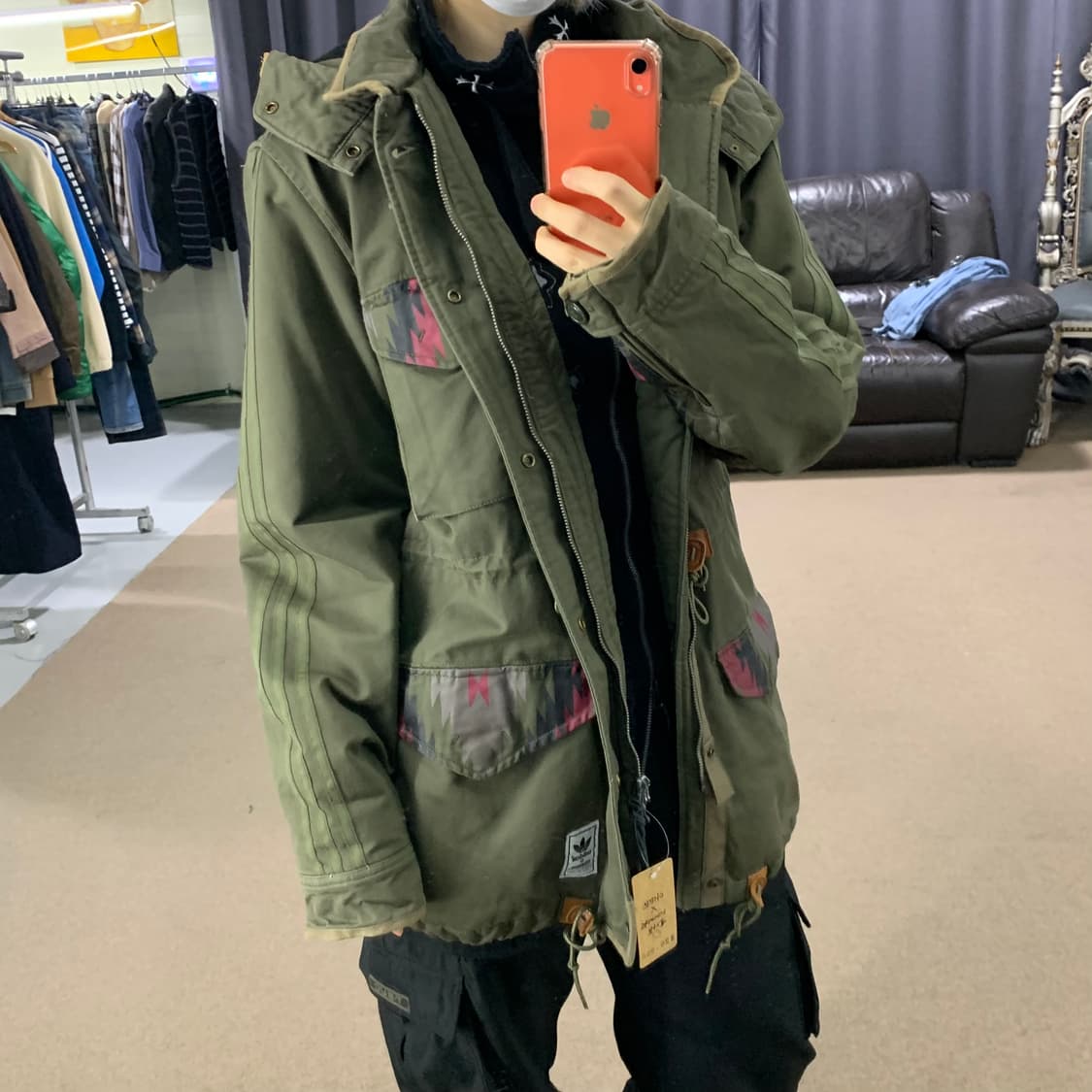 아디다스X네이버후드 밀리터리 삼선 빈티지 후드 야상자켓 00s 105 상품이미지3