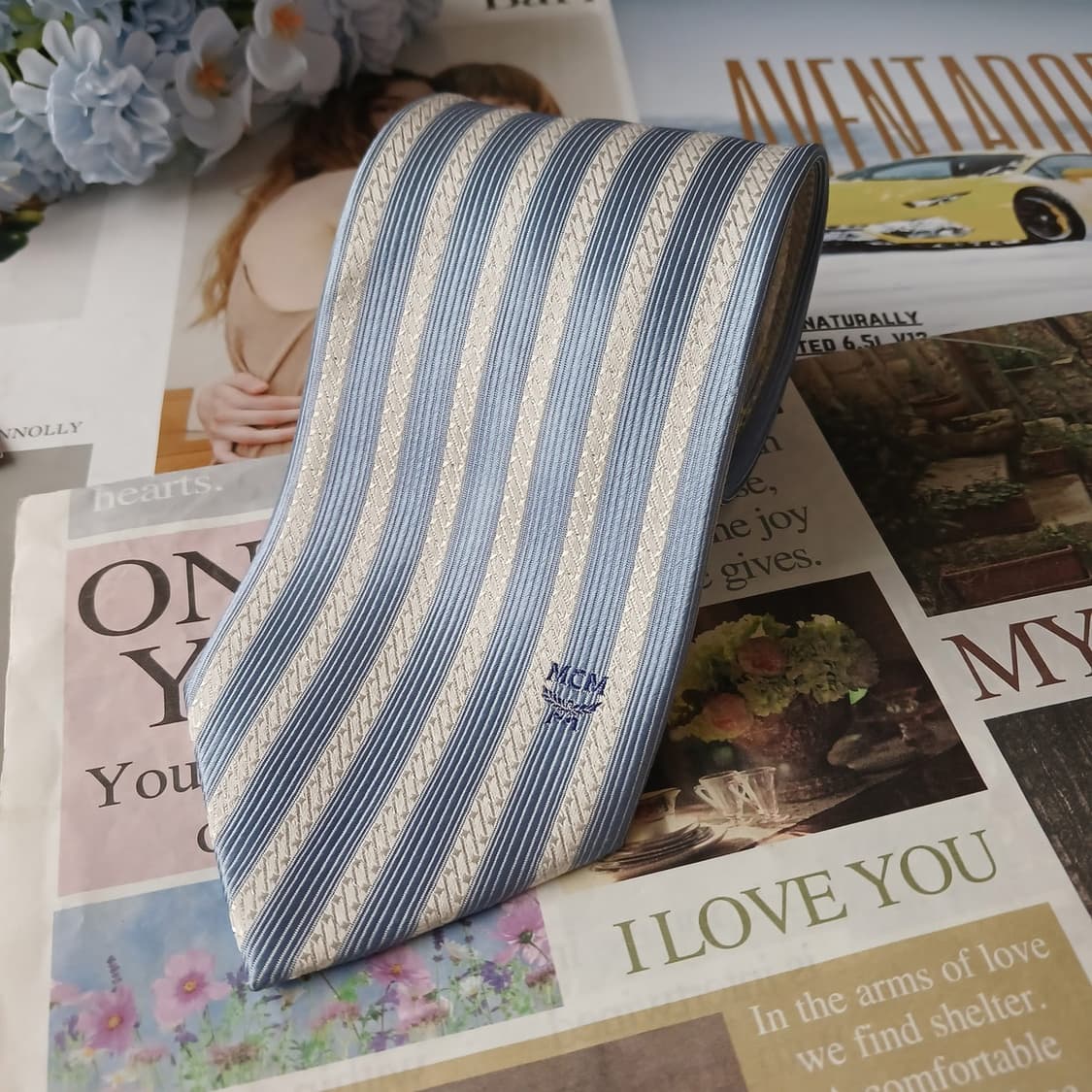 MCM 실크 스카이블루 스트라이프 넥타이 9.1cm A+등급 A19260 상품이미지2