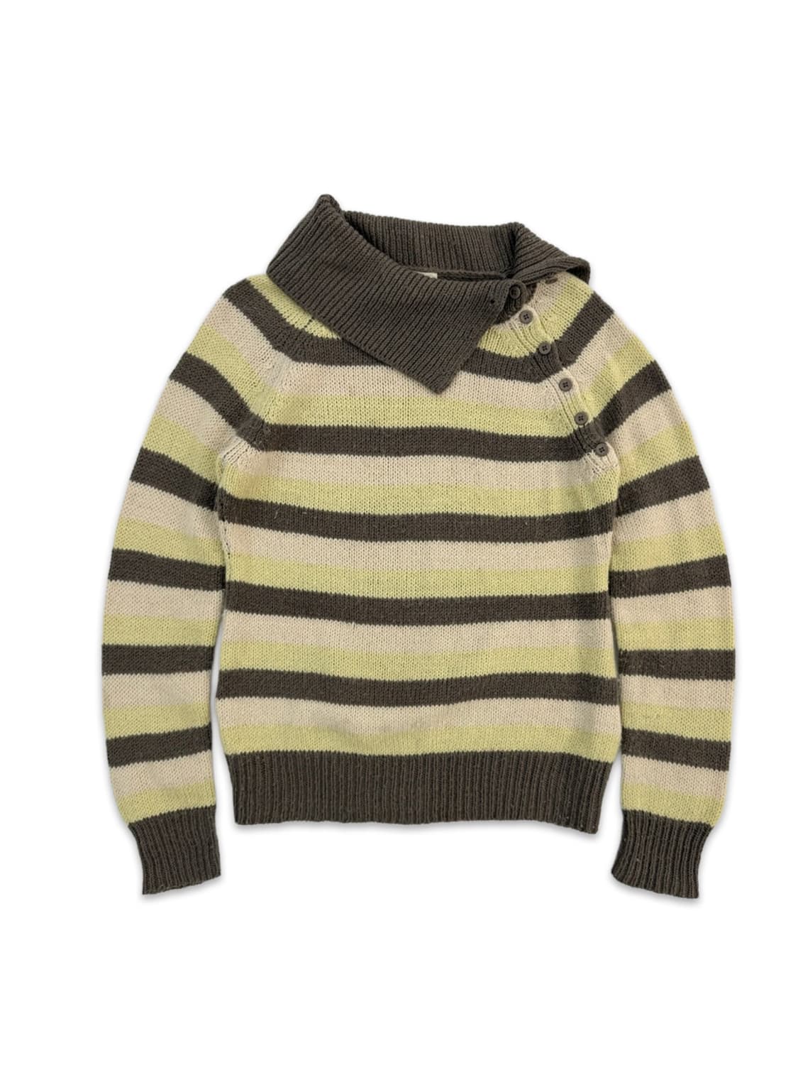 빈티지 스트라이프 사선 단추 하이넥 니트 상품이미지1