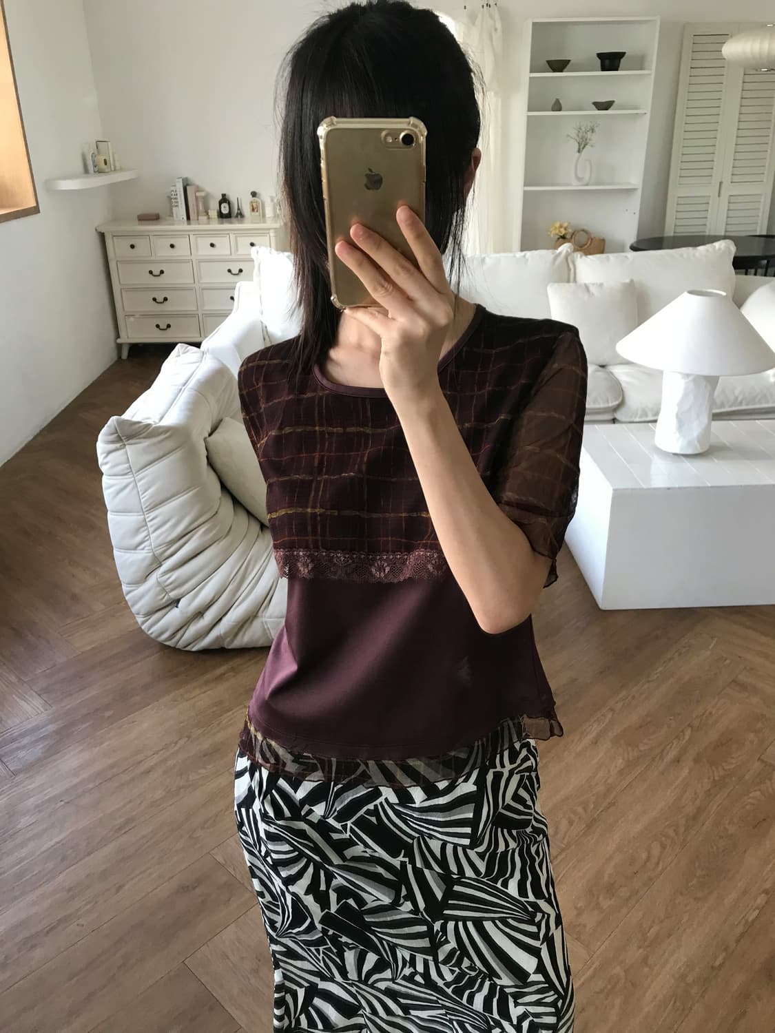 vintage pattern mesh top 상품이미지1