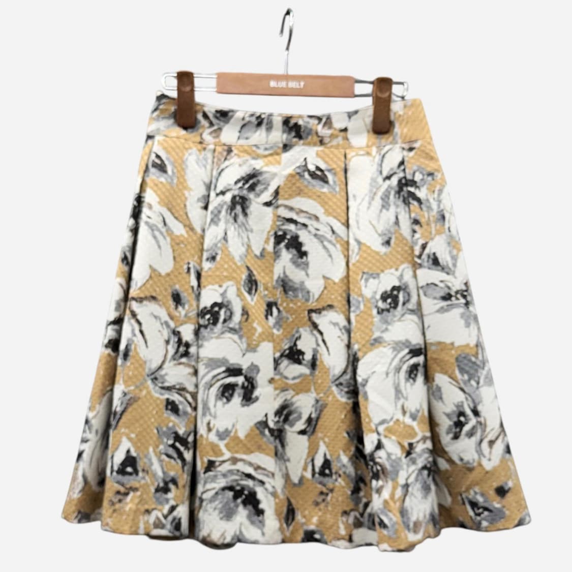 JPN VINTAGE 자카드 플리츠 스커트 플로럴 패턴 A라인 샴페인골드 상품이미지1