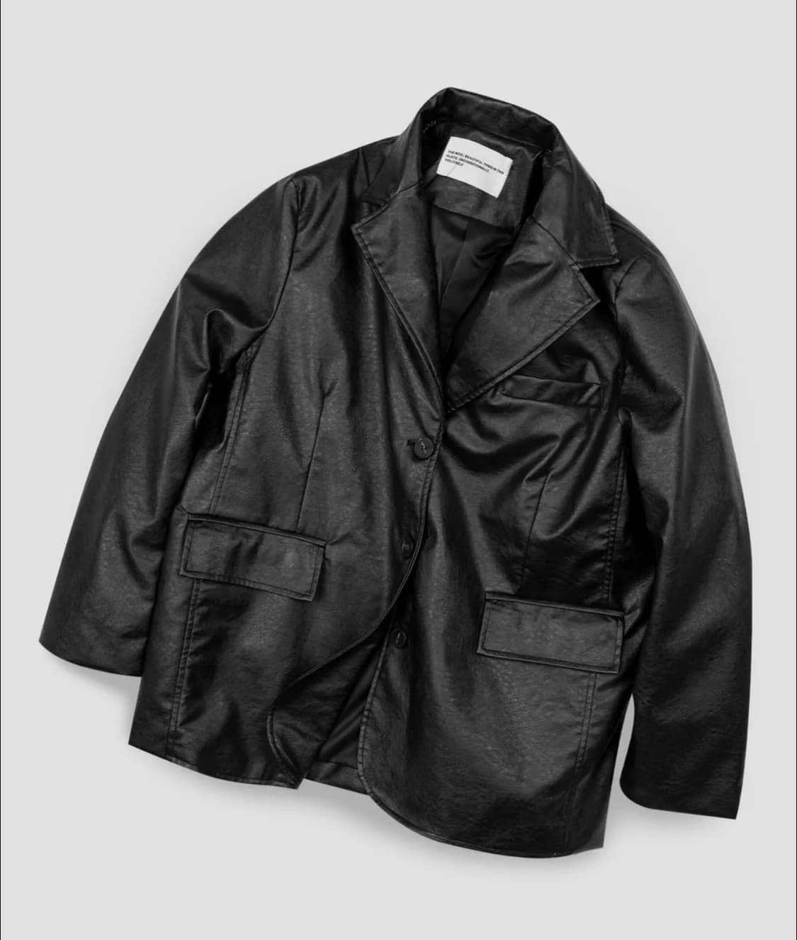 플레이스 스튜디오 비건 크랙 오버핏 싱글 버튼 블레이저 레더 자켓 상품이미지1
