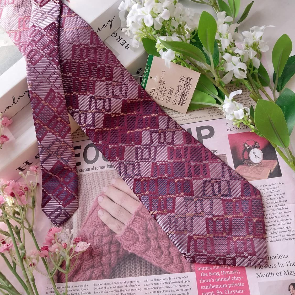 알테아 실크 버건디 기하 패턴 넥타이 9.2cm 새제품 K1840
 상품이미지4