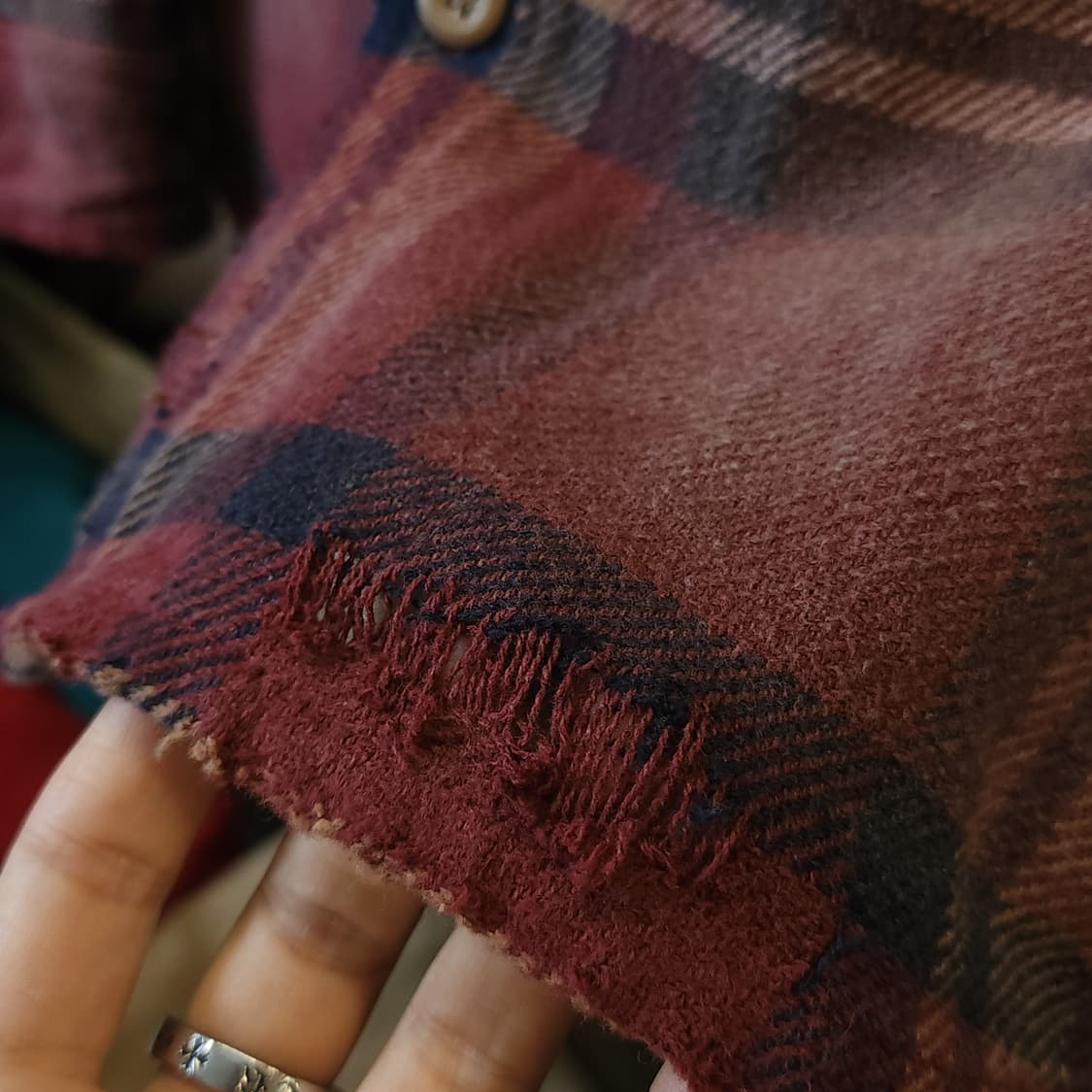 90s 빈티지 체크셔츠 헤비 플란넬 워크셔츠 썬페이딩 레드 데미지 L 상품이미지9