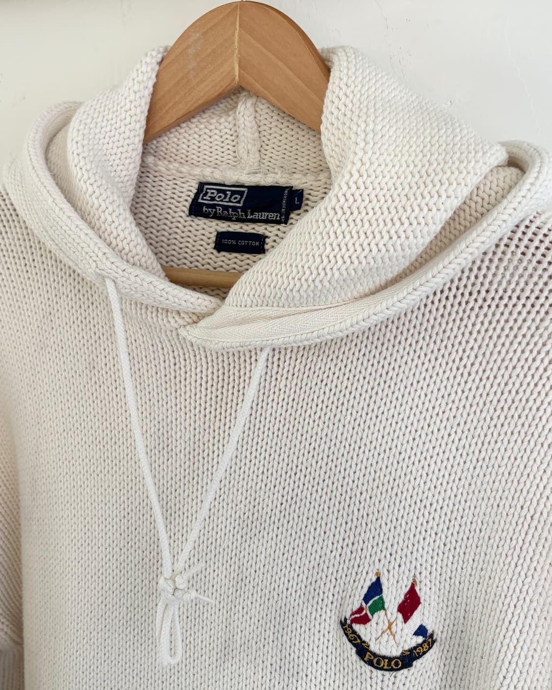 Polo 폴로 랄프로렌 90‘s 골프로고 코튼 아이보리컬러 후드 니트  상품이미지2