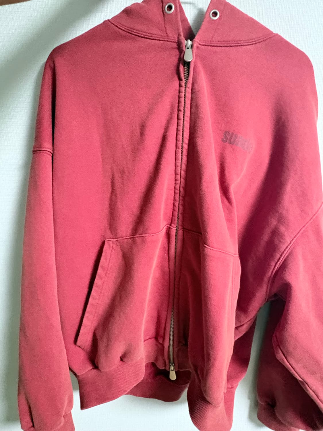 스웨이드 후드집업 레드 상품이미지4