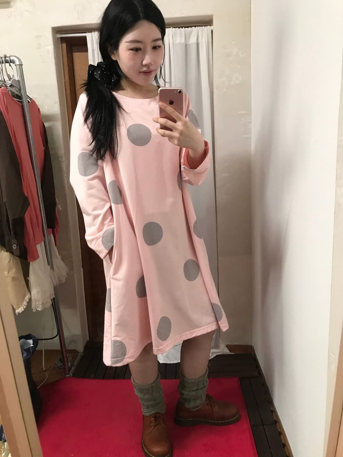 vintage stripe dot babypink dress 상품이미지8