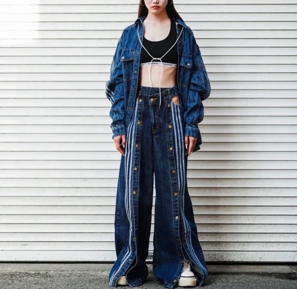 아디다스 x아이비파크 와이드데님 스냅팬츠 여성M 상품이미지7