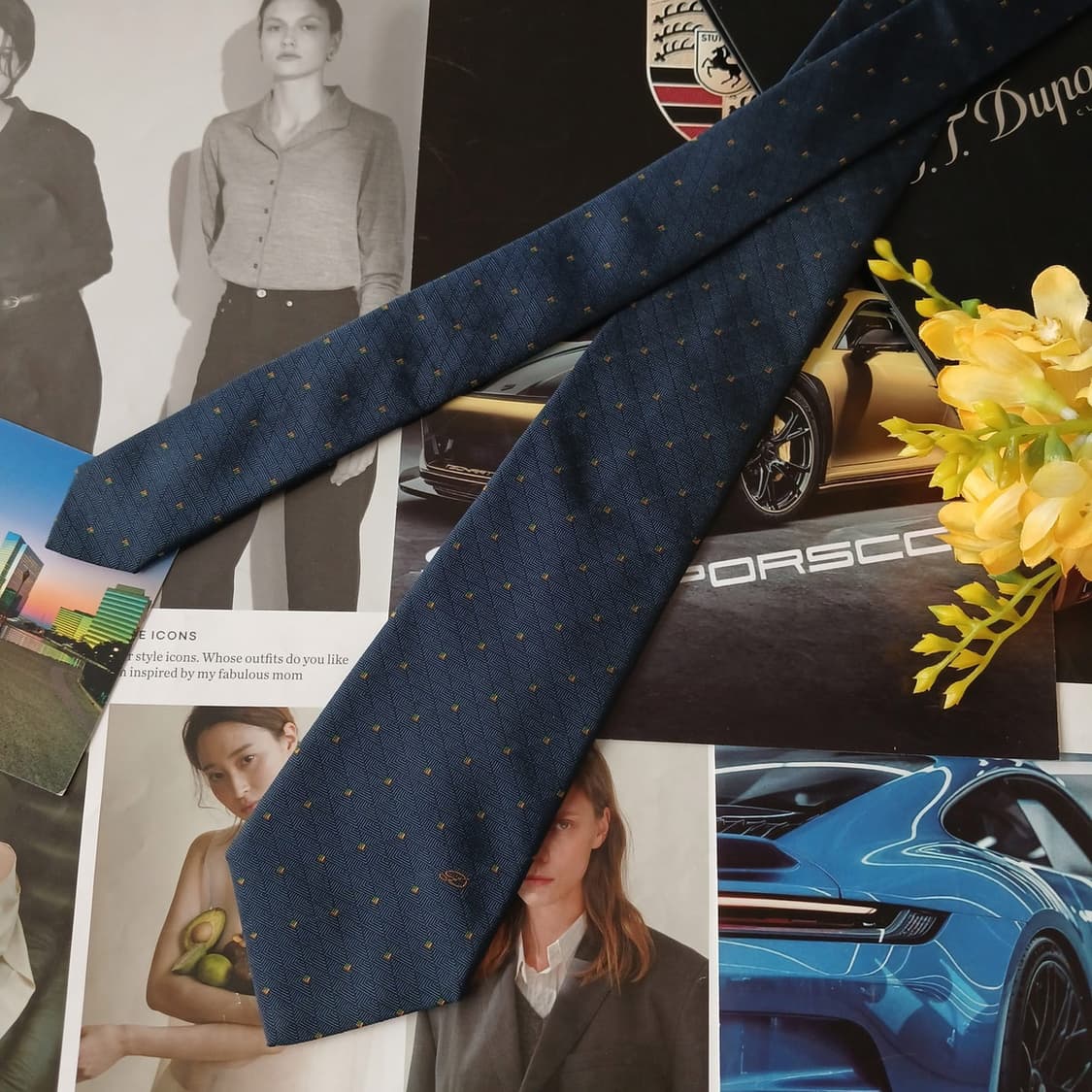 듀퐁 실크 네이비 미니멀 자카드 넥타이 8.2cm A+등급 A19183 상품이미지3