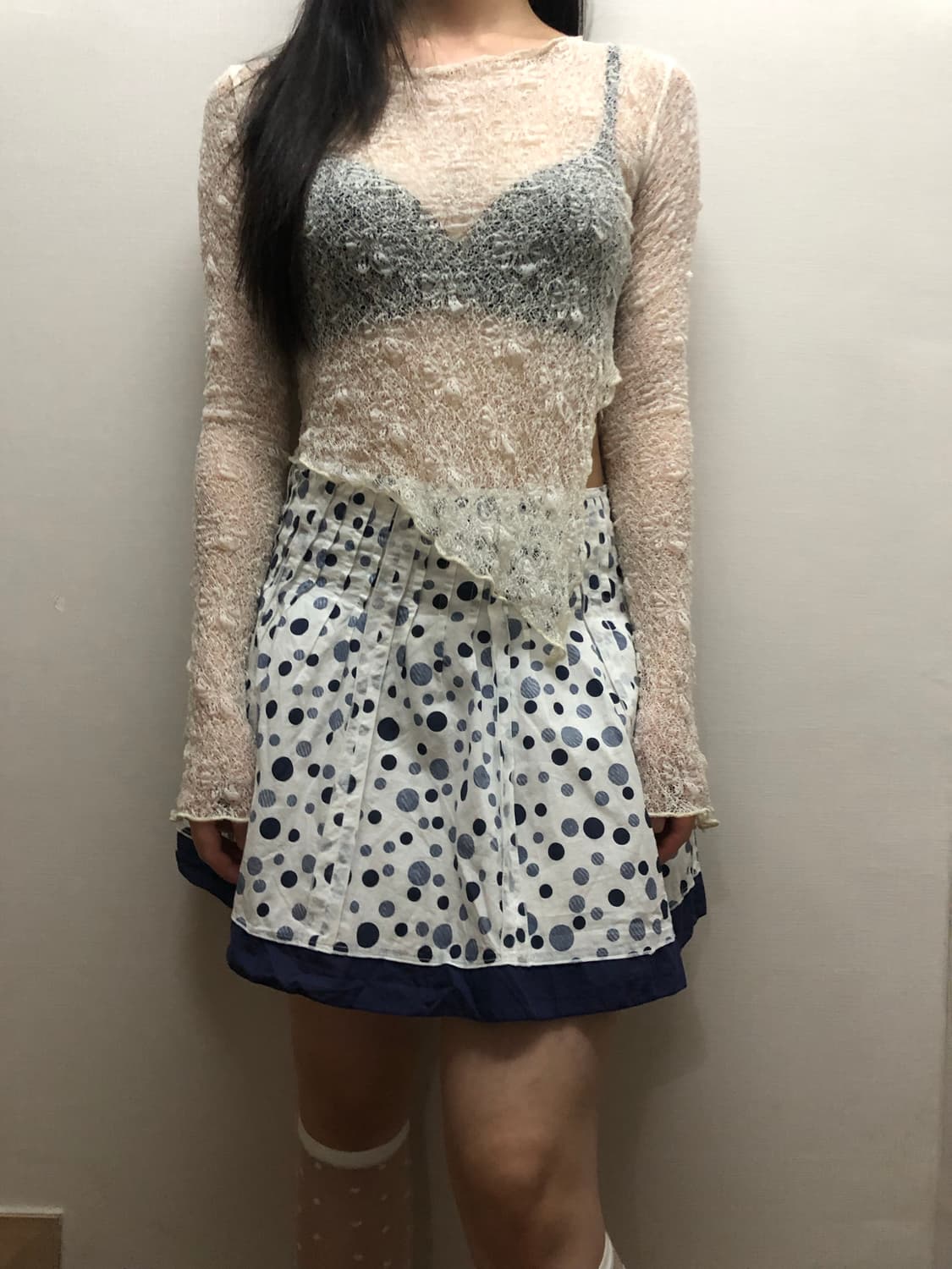 빈티지 화이트 블루 도트 스커트 상품이미지5
