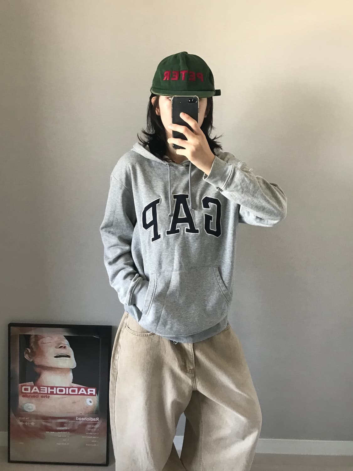 갭 GAP 빅로고 그레이 후드티 상품이미지2