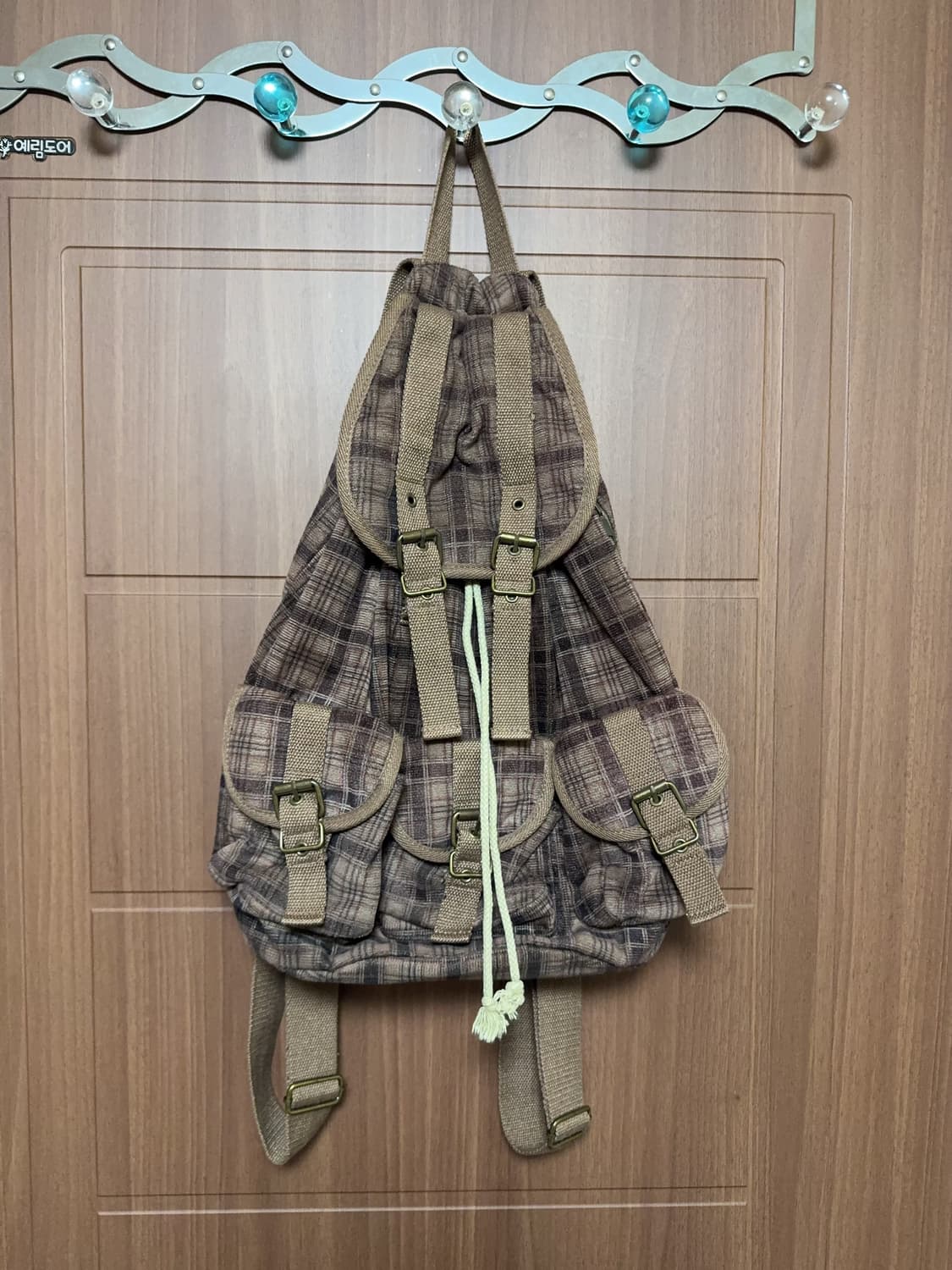 일본 빈티지 모리걸 체크 무늬 버클 쓰리포켓 백팩 모리 가방 상품이미지1