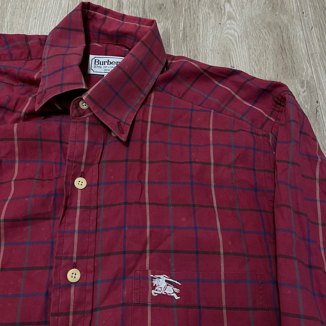 버버리 런던 기마로고 버튼다운 체크셔츠 S 상품이미지3