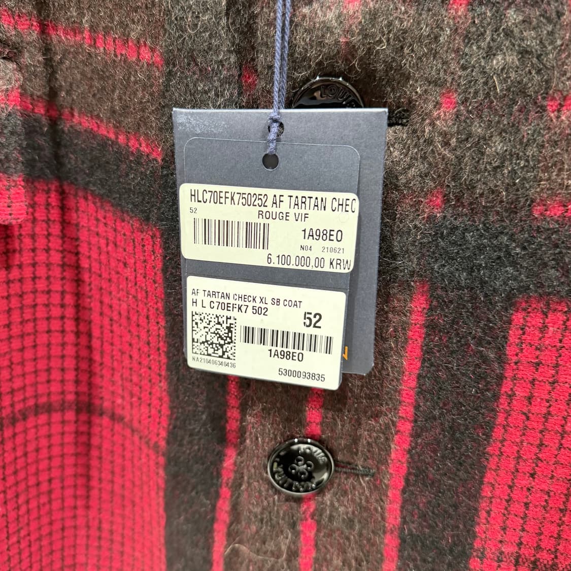 (A+/52) / 루이비통 타탄 체크 오버 코트 자켓 레드 상품이미지2