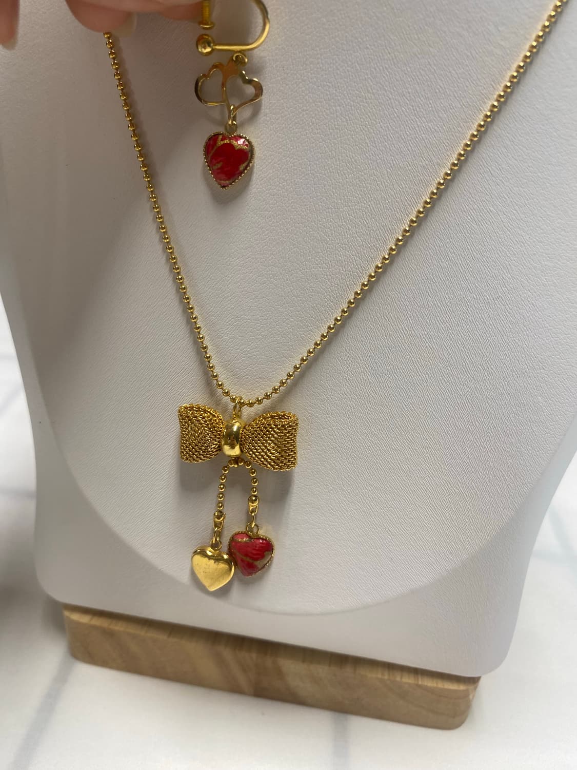 골드 레드 하트 목걸이 귀걸이 세트 일본 빈티지 상품이미지6