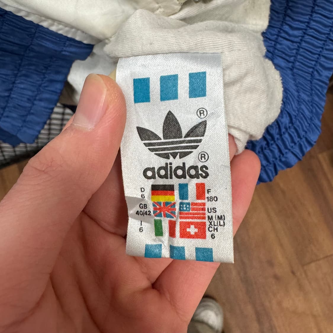 90s 아디다스 올드스쿨 바람막이 전후면 패턴 포인트 블루 화이트 상품이미지6
