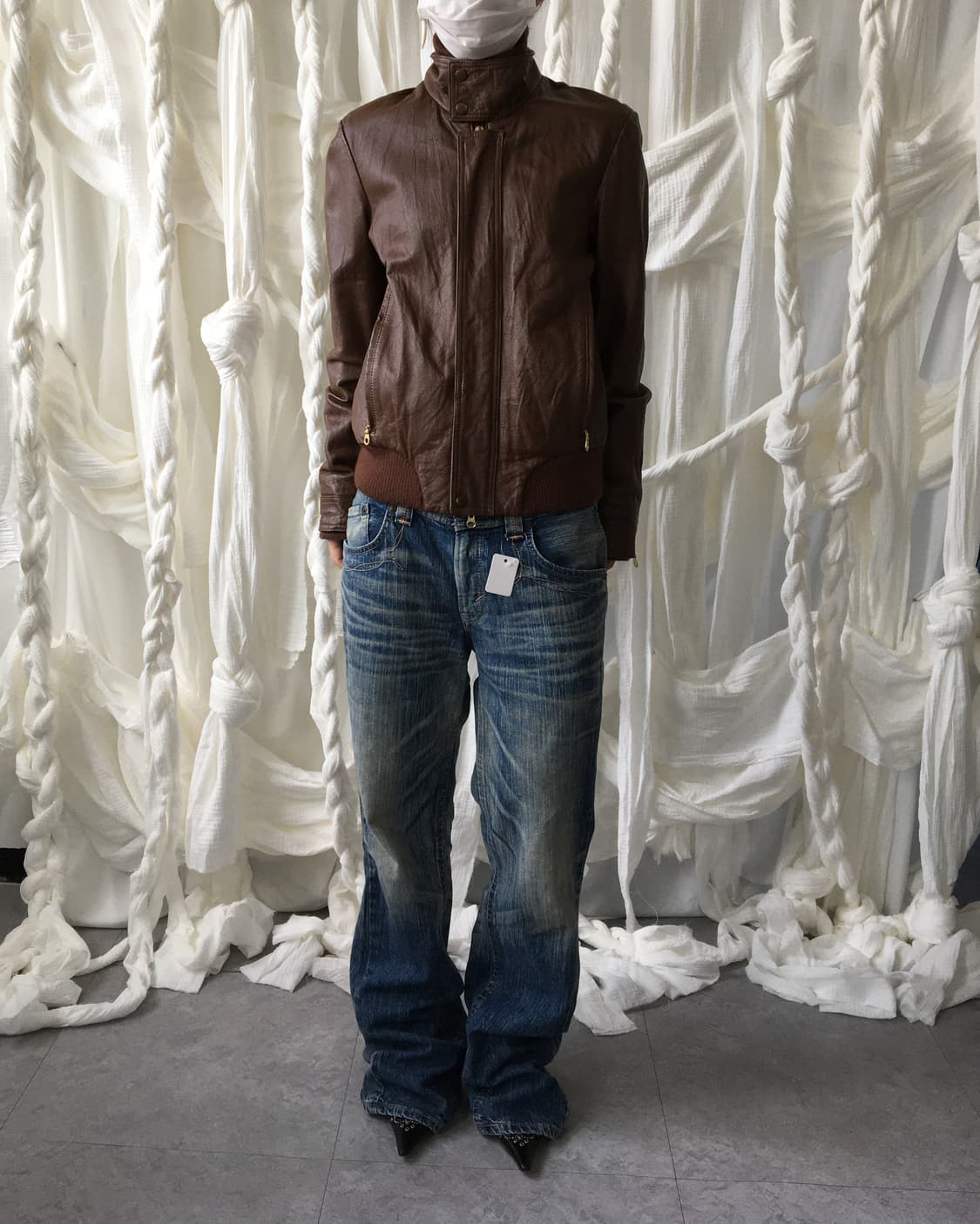 Lamb skin high neck bomber leather jacke 상품이미지6
