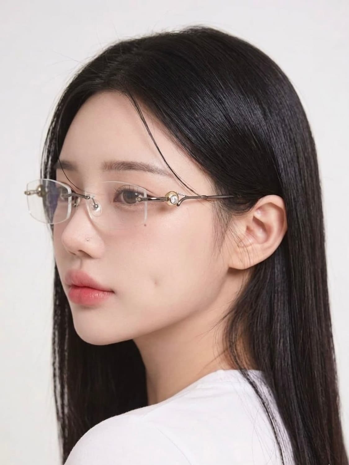 950 데드스탁 빈티지안경 긱시크 무빙 큐빅 무테 안경 실버 건메탈 상품이미지1