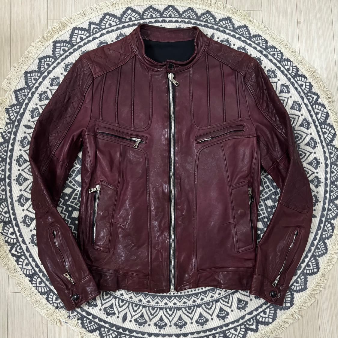 슬림 크로스 베지터블 램스킨 자켓 버건디 상품이미지1