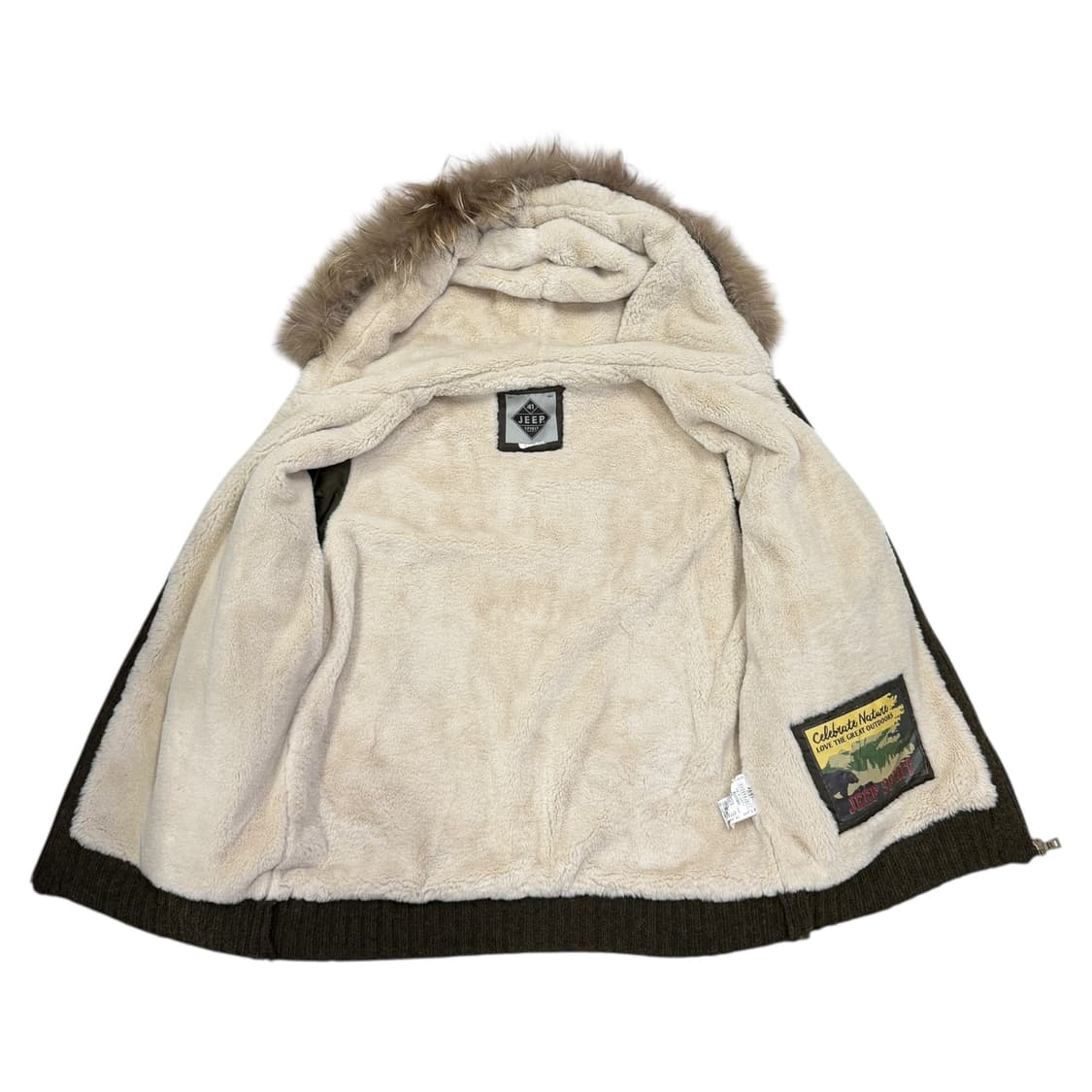 지프 빈티지 Y2K 울 니트 라쿤 퍼 울프죠 후드집업 자켓 카키 XL 상품이미지2