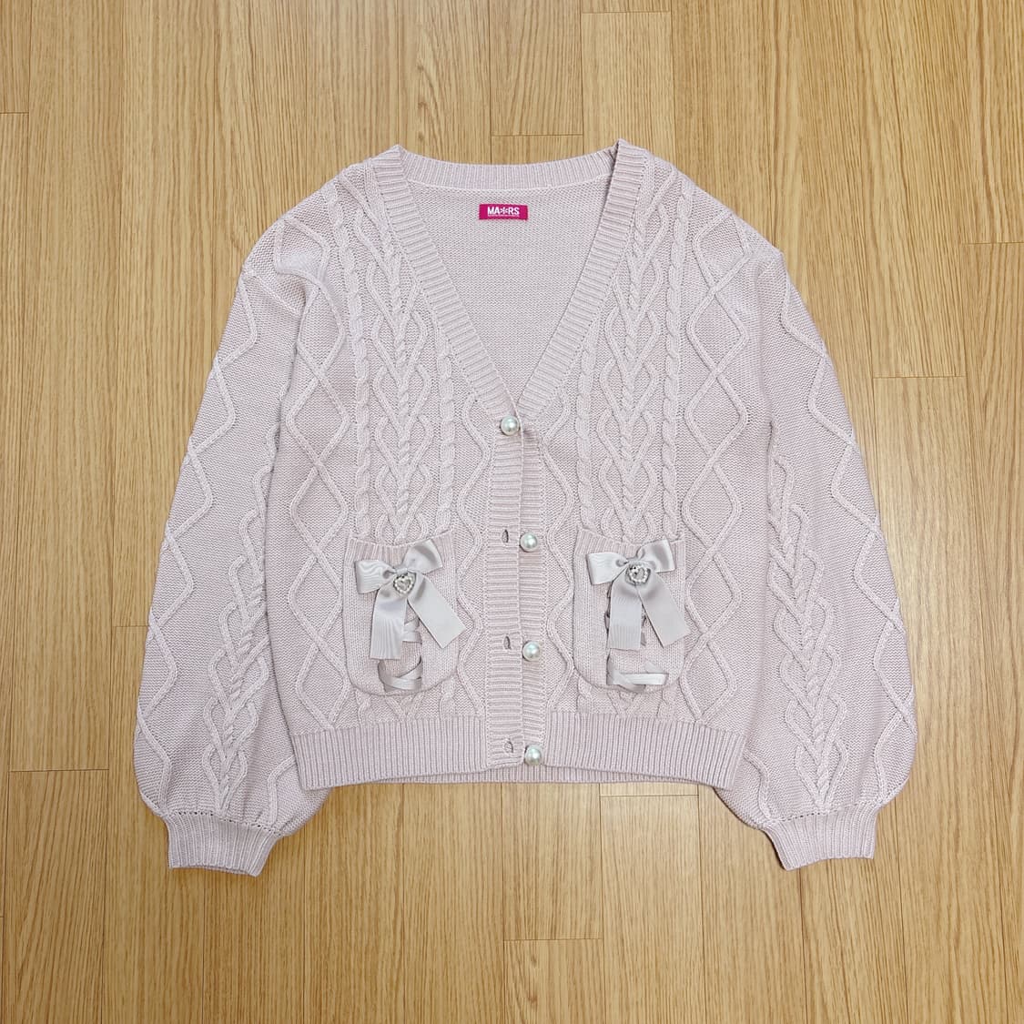 MA*RS 마즈 리본 케이블 니트 가디건 핑크 상품이미지1
