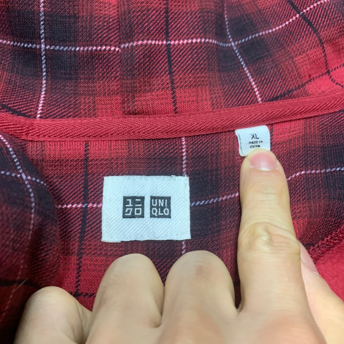 XL)Uniqlo 유니클로 레드 체크 후드집업 상품이미지3