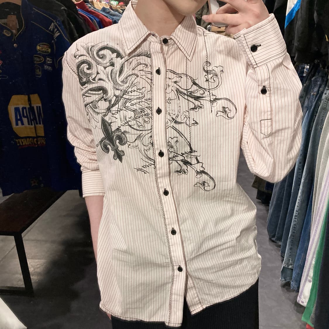 [IM] vtg 웨스턴 프린팅 스트라이프 셔츠 핑크 상품이미지2